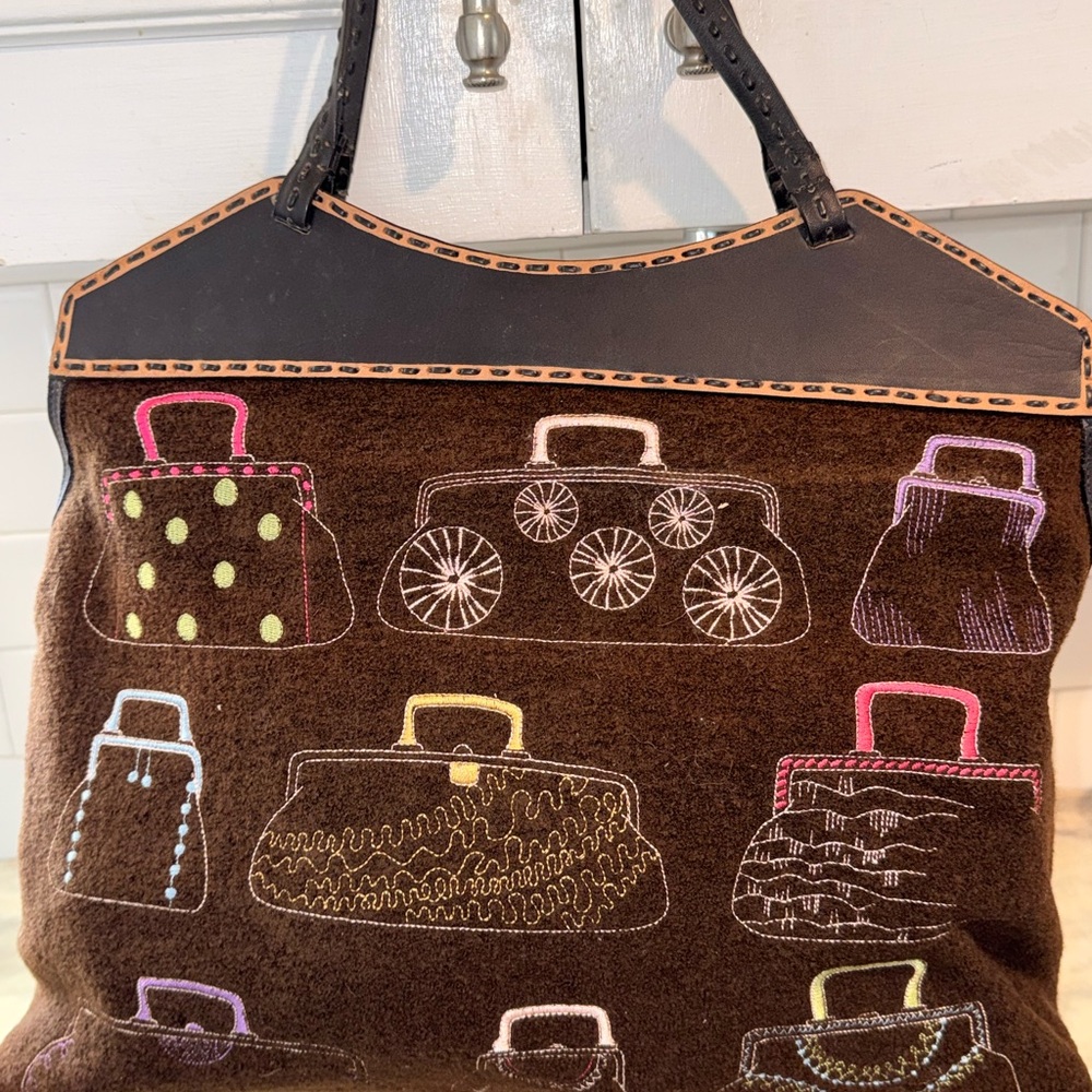 Antonio Melani Brown Embroidered Tote Bag